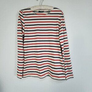 Saint James Men's Striped Pullover Crew Neck Long Sleeve T-Shirt Red/Blue 6